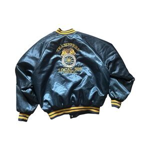 Vtg King Louie XL Blue Gold SATIN Bomber TEAMSTERS Union Local 509 Cayce SC USA